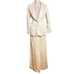 Travilla Vintage Ivory Textured Blazer Jacket Maxi Skirt Dress Set S/M